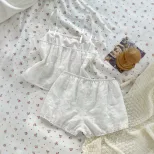 Womens Summer Sweetheart Lace Camisole and Floral Pants Set in White Casual Fit