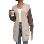 Womens Color Block Cardigan Sweater Long Sleeve Khaki Fall Fashion private label