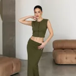 Womens Soft Modal Two Piece Set Sleeveless Top and Mermaid Skirt Casual Style for Spring Summer