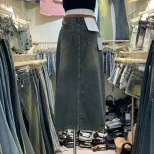 High Waist Denim Skirt for Women Loose Fit with Side Pockets Long Straight Style Casual Spring Autumn Wear
