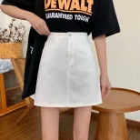 High Waist A Line Skirt Slim Fit Denim Fabric Casual Summer Wear in Black and White