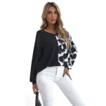 Womens Leopard Print V Neck Boyfriend Style T Shirt Casual Short Sleeve White Cotton Blend Ready to Ship