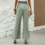 Womens Green Wide Leg Pants with Belt Summer Casual Style Lightweight Fabric ready to ship