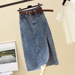 Plus Size High Waist Denim Skirt for Women Slim Fit Mid Length A Line with Side Slit Spring Summer Casual Wear Wholesale