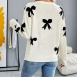 Womens Sweater Sweet Floral Pattern Round Neck Long Sleeve Autumn Winter custom packaging