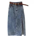 Plus Size High Waist Denim Skirt for Women Slim Fit Mid Length A Line with Side Slit Spring Summer Casual Wear Wholesale