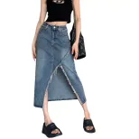 High Waist Irregular Denim Skirt for Women A Line Cut Frayed Hem Split Design Summer Casual Wear