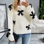 Womens Sweater Sweet Floral Pattern Round Neck Long Sleeve Autumn Winter custom packaging