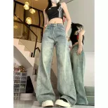 High Waist Loose Fit Vintage Wash Denim Trousers for Women Casual Wide Leg Design Available in Blue and Black Wholesale