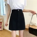 High Waist Black Denim Bodycon Skirt Slim Fit A Line Design Casual Wear for Students