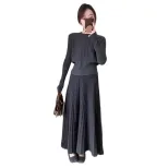 High Waist Pleated Knit Two Piece Set for Women Casual Chic Style Available in Gray White and Black Wholesale Ready