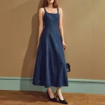 Womens Summer Casual Denim Maxi Dress Elegant Sleeveless Design Available in Blue Wholesale Low MOQ