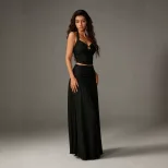 Backless Halter Top and A Line Skirt Set Ruffled Waist Design Elegant Evening Wear