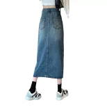 High Waist A Line Denim Skirt for Women Mid Length Gray Casual Style Spring Collection