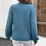 Womens Casual Cardigan Sweater Solid Color Long Sleeve High Neck Knit Autumn Winter Wear