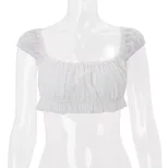 Womens Short Sleeve Crop Top Sexy Square Neck Slim Fit Casual Summer Wear