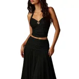 Backless Halter Top and A Line Skirt Set Ruffled Waist Design Elegant Evening Wear