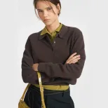 Womens Polo Neck Sweater Solid Color Casual Knit Pullover Available in White Gray Green Brown Wholesale