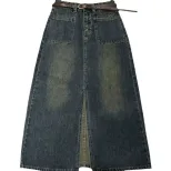Gray High Waist A Line Denim Skirt with Side Slit for Women Autumn Casual Wear Wholesale OEM ODM service