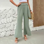 Womens Green Wide Leg Pants with Belt Summer Casual Style Lightweight Fabric ready to ship