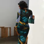 Floral Print Bodycon Dress for Women Slim Fit Long Sleeve Elegant Style Perfect for Parties and Special Occasions