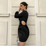 Womens Sexy Hollow Out Bodycon Mini Dress in Satin for Parties and Events Available in Black Sizes S to XL