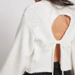Knit Sweater Round Neck Long Sleeve Sexy Backless Tie Design Short Style Casual Wear for Autumn and Winter