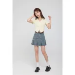 High Waist A Line Denim Skirt for Women Vintage Style Flattering Fit Pleated Design Casual Summer Wear Wholesale