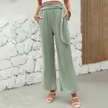Womens Green Wide Leg Pants with Belt Summer Casual Style Lightweight Fabric ready to ship