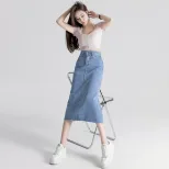 High Waist Denim Midi Skirt for Women Vintage A Line Design Summer Casual Wear
