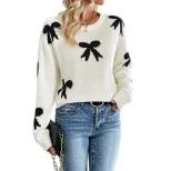 Womens Sweater Sweet Floral Pattern Round Neck Long Sleeve Autumn Winter custom packaging