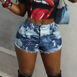 Womens High Waist Denim Shorts Slim Fit Floral Print Casual Summer Wear custom packaging