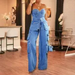 Wide Leg Jeans for Women Casual Stylish Fit Blue Denim Available in S to XL Wholesale Supply custom packaging