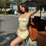 Womens Summer Outfit Set Sexy Camisole Top and Low Waist Floral Bodycon Skirt Casual Fashion