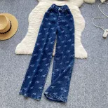 Metal Buckle Floral Print Strapless Top and High Waist Slim Fit Jeans Set for Women Summer Casual Wear Wholesale