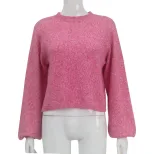 Knit Sweater Round Neck Long Sleeve Sexy Backless Tie Design Short Style Casual Wear for Autumn and Winter