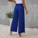 Womens Casual Blue Wide Leg Pants Slim Fit Spring and Summer Wear ready to ship