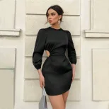 Womens Sexy Hollow Out Bodycon Mini Dress in Satin for Parties and Events Available in Black Sizes S to XL
