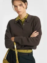 Womens Polo Neck Sweater Solid Color Casual Knit Pullover Available in White Gray Green Brown Wholesale