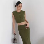 Womens Soft Modal Two Piece Set Sleeveless Top and Mermaid Skirt Casual Style for Spring Summer