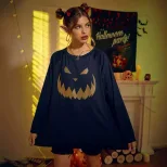 Womens Long Sleeve Graphic Sweatshirt Loose Fit Casual Style Halloween Theme ready to ship
