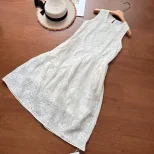 Sleeveless Summer Dress for Women Round Neck Sweetheart Style Lightweight Fabric Available in White Wholesale Sizes S