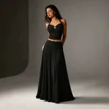 Backless Halter Top and A Line Skirt Set Ruffled Waist Design Elegant Evening Wear