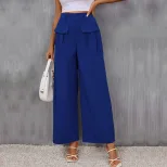 Womens Casual Blue Wide Leg Pants Slim Fit Spring and Summer Wear ready to ship
