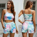 Womens Tie Dye Two Piece Set Casual Shorts and Top Summer Activewear Available in Blue Wholesale Sizes S to XL