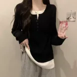 Gray Knit Two Piece Style Top for Women Loose Fit Long Sleeve Layering Shirt Fall Winter Collection