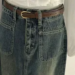 Gray High Waist A Line Denim Skirt with Side Slit for Women Autumn Casual Wear Wholesale OEM ODM service