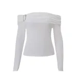 Womens Slim Fit Off Shoulder Top Solid Color Lightweight Fabric Summer Casual Wear
