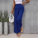 Womens Casual Blue Wide Leg Pants Slim Fit Spring and Summer Wear ready to ship