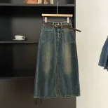 Gray High Waist A Line Denim Skirt with Side Slit for Women Autumn Casual Wear Wholesale OEM ODM service